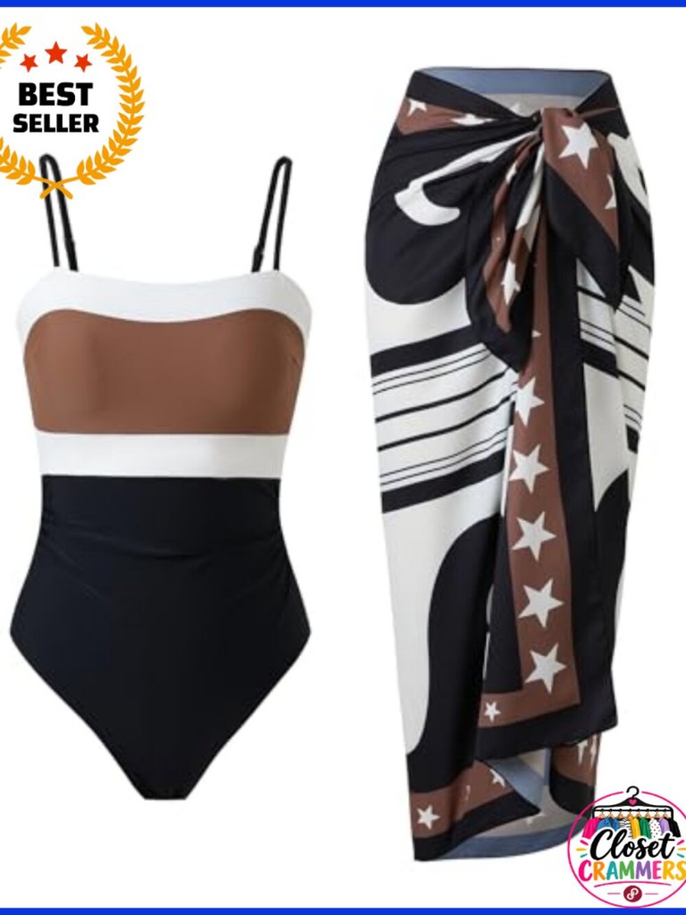 One Piece Swimsuit with Warp Skirt Beach Cover Up Set Adjustable Straps